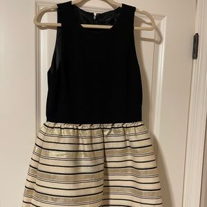 J.Crew, size 8, black, cream, and gold A-line dress